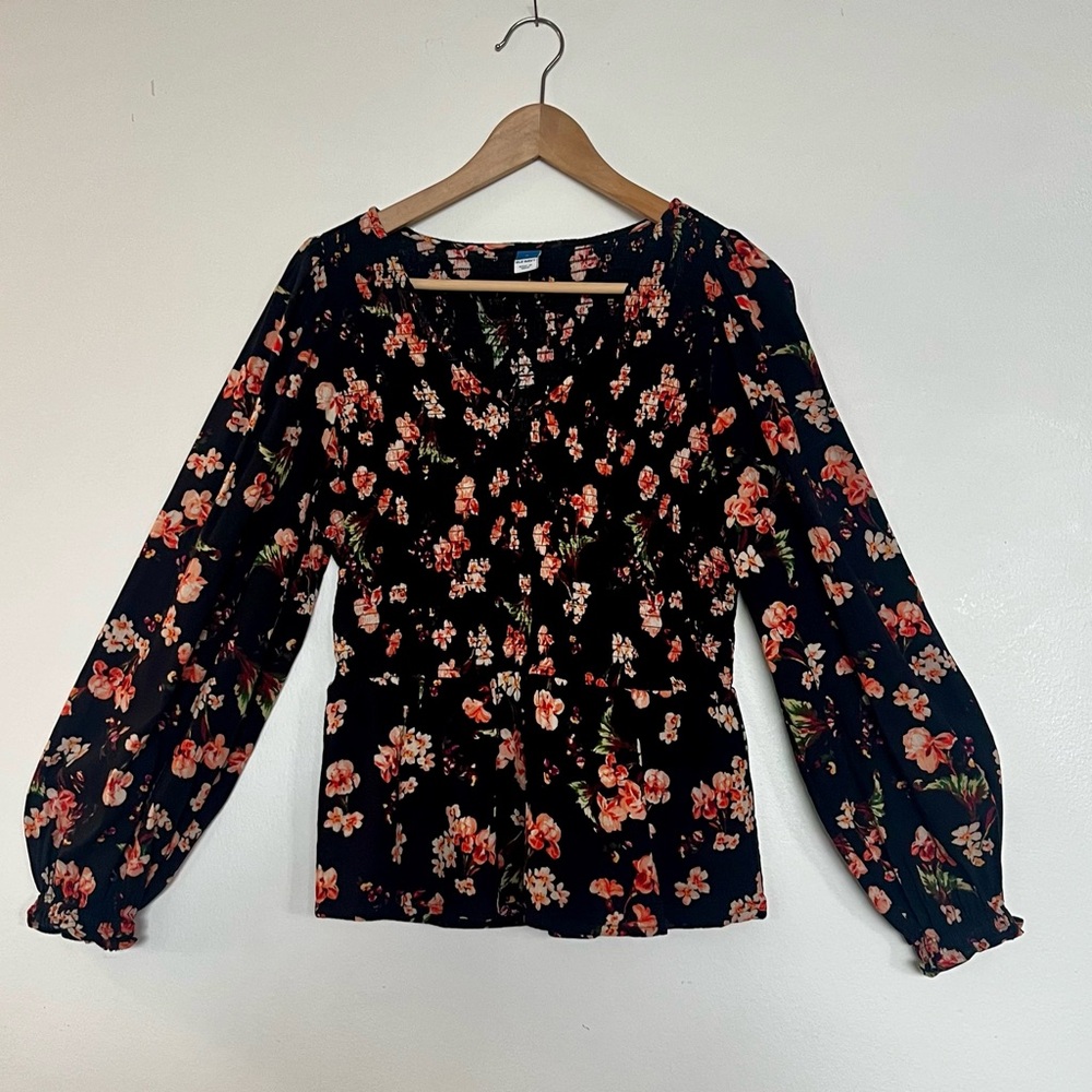 Floral Black Blouse, Size M
